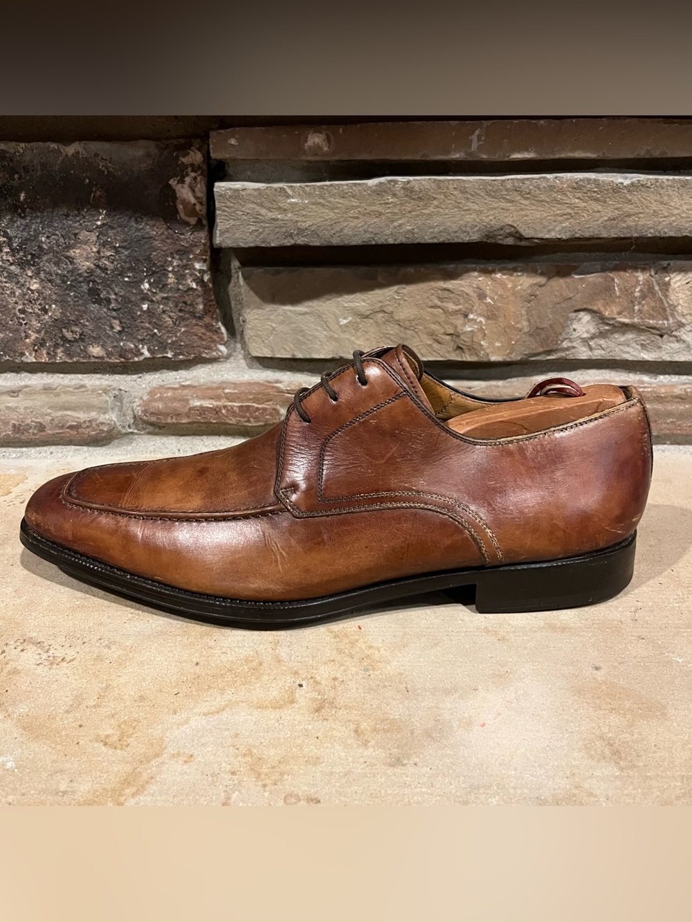 Magnanni Basilio Classic Almond Toe Brown Leather Lace-Up Derby Dress Shoes - Picture 5 of 10